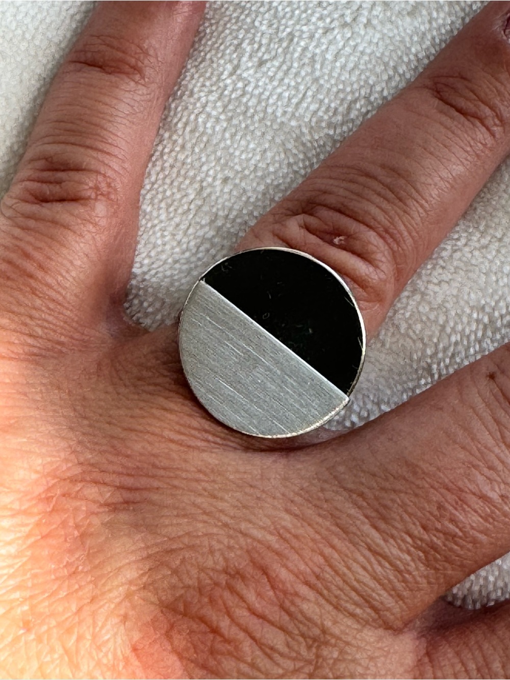 COS Two-Tone Round Statement Ring - Brushed Silver & Shiny Silver size 7